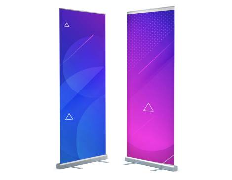 13oz matte vinyl pull-up banner with black base, 31.5 x 78.75 inches