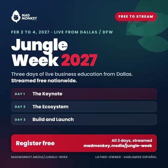 Jungle Week 2027, February 2 to 4, 2027, live from Dallas / DFW and streamed free nationwide. Register free.