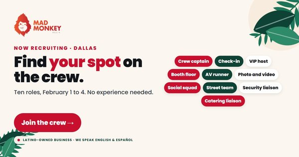Find your spot on the Jungle Week 2027 crew: ten roles, February 1 to 4, Dallas